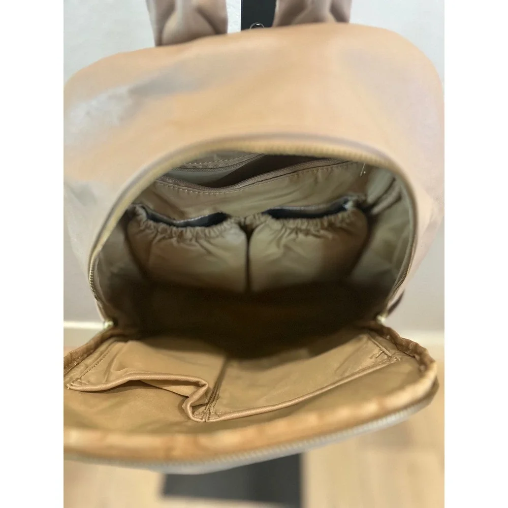RYLA Baby‎ Bag Taupe Faux Leather Gold Zipper Front Pocket Mini